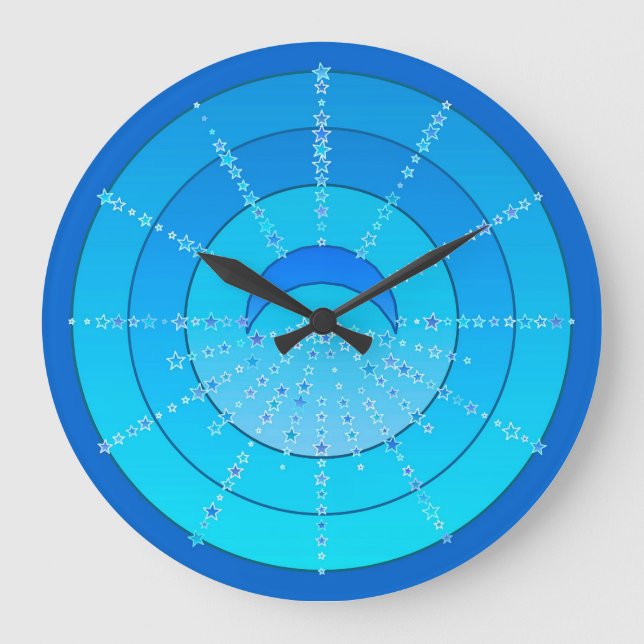 Måne och Stars Mandala - Blue och Aqua Stor Klocka (Framsida)