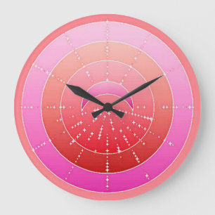 Måne och Stars Mandala - Coral Rosa och Orchid Stor Klocka