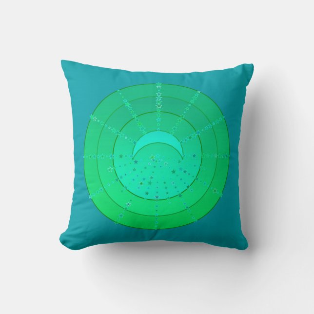 Måne och Stars Mandala - Emerald Grönt Kudde (Framsida)