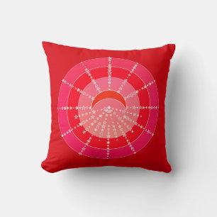 Måne och Stars Mandala - Red and Coral Kudde