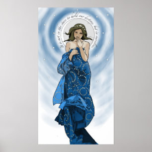 Måne och Stars Mucha redo Poster