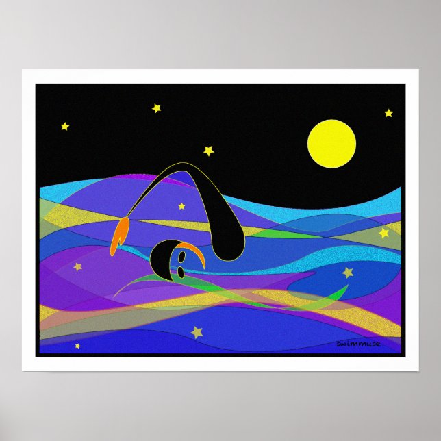 Måne och Stars Night Swimmer Poster (Framsidan)