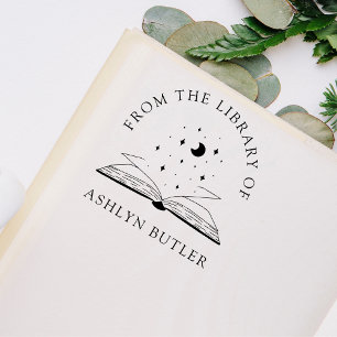 Måne och Stars Personal Bibliotek Bok Frimärke Stämpel