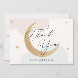 Måne och Stars Rosa och Blue Baby Shower Tack Kort