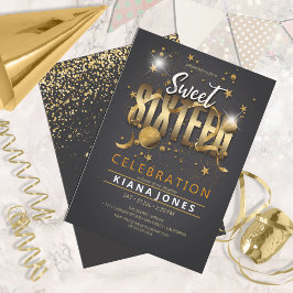 Måne och Stars Sweet 16 Guld/Blk ID788 Inbjudningar
