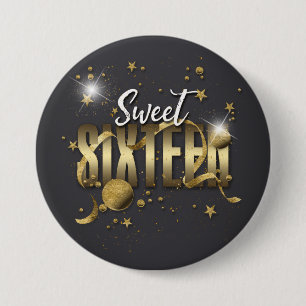 Måne och Stars Sweet 16 Guld/Blk ID788 Knapp