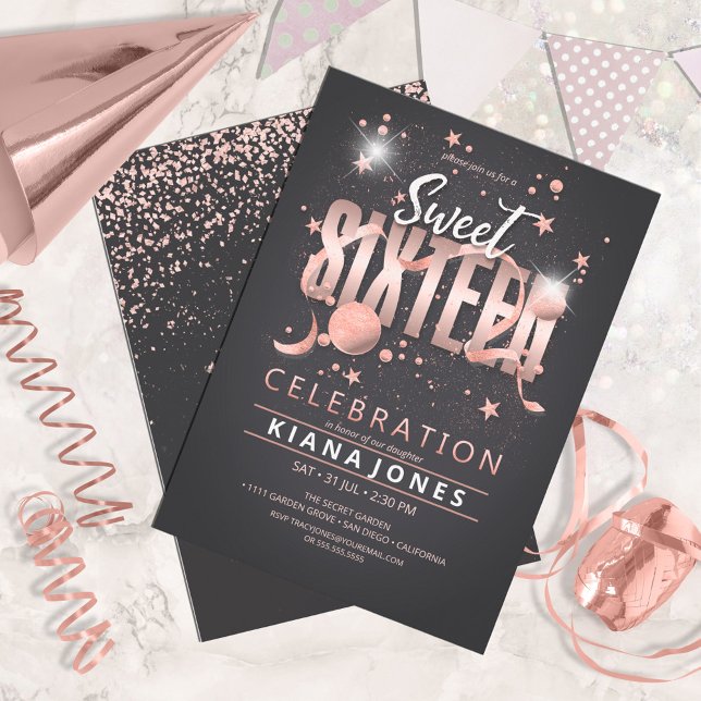 Måne och Stars Sweet 16 Ro Guld/Blk ID788 Inbjudningar (Skapare uppladdad)
