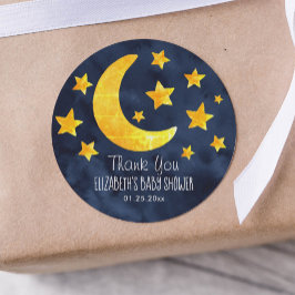 Måne och Stars Watercolor Whimsical Baby Shower Runt Klistermärke