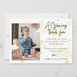 Måne och stjärnor 1-års födelsedags fototackkort inbjudningar