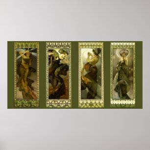 Måne och stjärnor av Alphonse Mucha Affisch