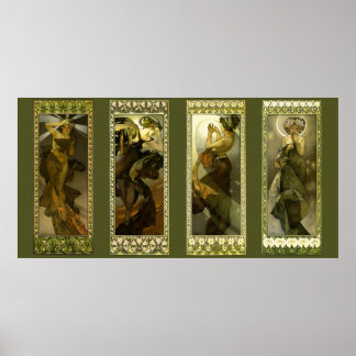 Måne och stjärnor av Alphonse Mucha Affisch