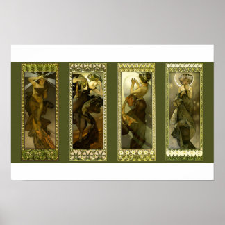 Måne och stjärnor av Alphonse Mucha Affisch