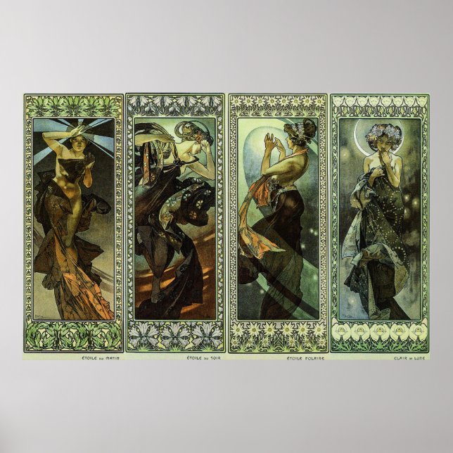Måne och stjärnor av Alphonse Mucha Poster (Framsidan)