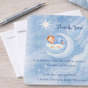 Måne och Stjärnor Baby Boy Shower Tackkort Tack Kort
