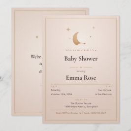 Måne och stjärnor Baby Shower Inbjudan, Blush