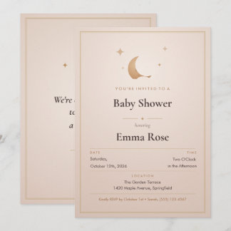 Måne och stjärnor Baby Shower Inbjudan, Blush