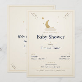 Måne och stjärnor baby shower inbjudan, Elfenben