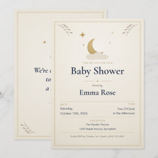 Måne och stjärnor baby shower inbjudan, Elfenben