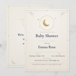 Måne och stjärnor baby shower inbjudan, Guld
