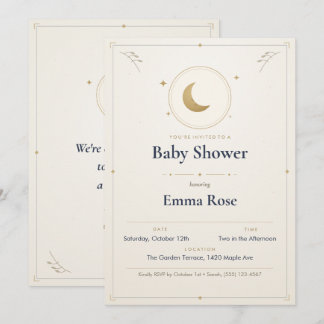 Måne och stjärnor baby shower inbjudan, Guld