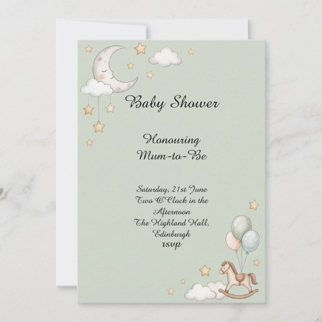 Måne Och Stjärnor Baby Shower Inbjudningar (Framsida)