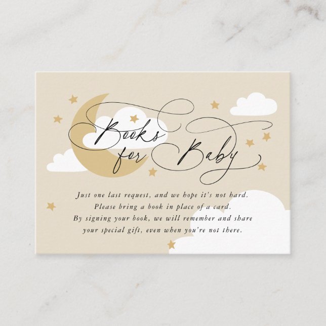 Måne och stjärnor Beige Bok Begäran Baby Shower Tilläggskort (Framsida)