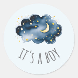 Måne och stjärnor Blå Det är en pojke Babykalas Runt Klistermärke