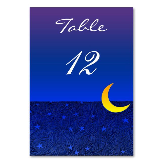 Måne och stjärnor Blå himmel Anpassad 2-sidig bord Bordsnummer (Baksidan)