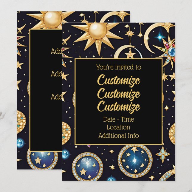 Måne och stjärnor Celestial 2 Inbjudningar (Fram/baksida)