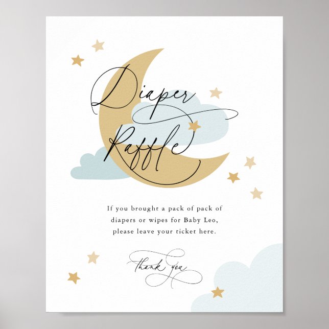Måne och stjärnor Diaper Raffle Sign Blue Baby Sho Poster (Framsidan)
