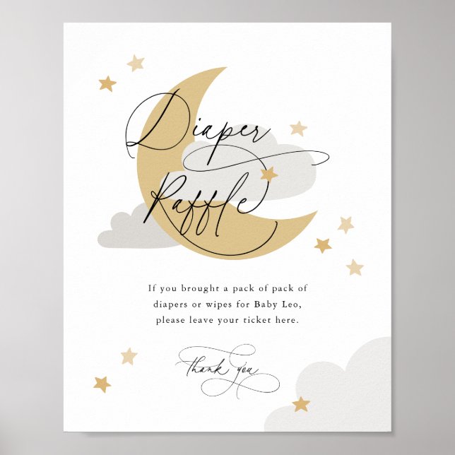 Måne och stjärnor Diaper Raffle Sign Grått Baby Sh Poster (Framsidan)