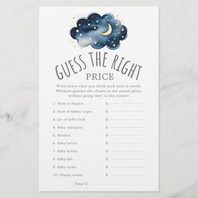 Måne och stjärnor gissar Högernas Prisa spel Flygblad (Framsidan)