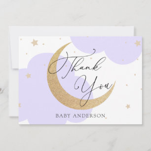 Måne och stjärnor Lila Baby Shower Tack Kort