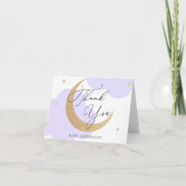 Måne och stjärnor Lila Baby Shower Tack Kort