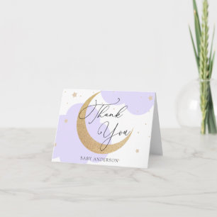 Måne och stjärnor Lila Baby Shower Tack Kort