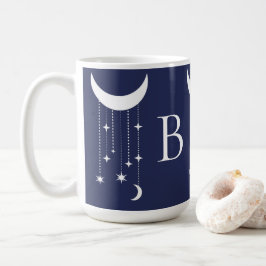 Måne och stjärnor lila natt himlar pärlor monogram kaffemugg