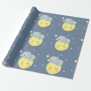 Måne och stjärnor med cute Elephant Pojke Shower Presentpapper