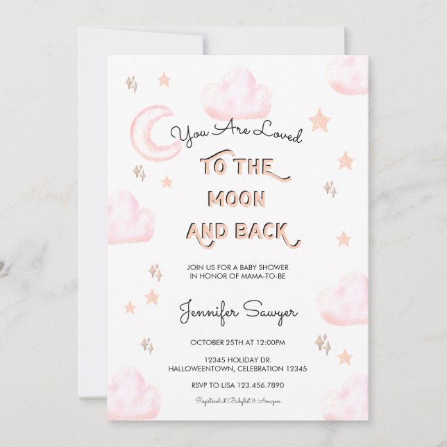 Måne och stjärnor | Modern vattenfärgsbabystövel Inbjudningar (Framsida)