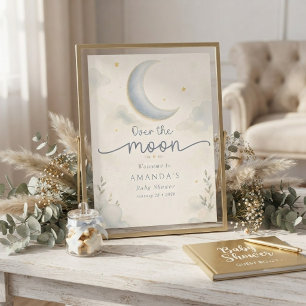 Måne och stjärnor över månen Baby Shower Poster