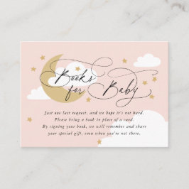 Måne och stjärnor Rosa Bok Begäran Baby Shower Tilläggskort
