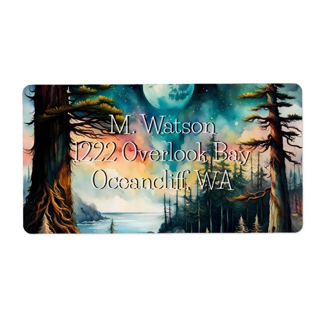 Måne över en havsbuk Adress Fraktsedel (Framsidan)