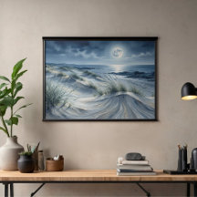 Måne över lugnt hav Foto Förstoring