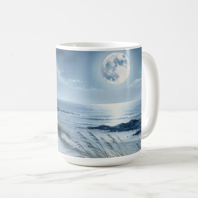 Måne över lugnt hav kaffemugg (Framsida höger)