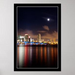 Måne över Miami skyline - Poster