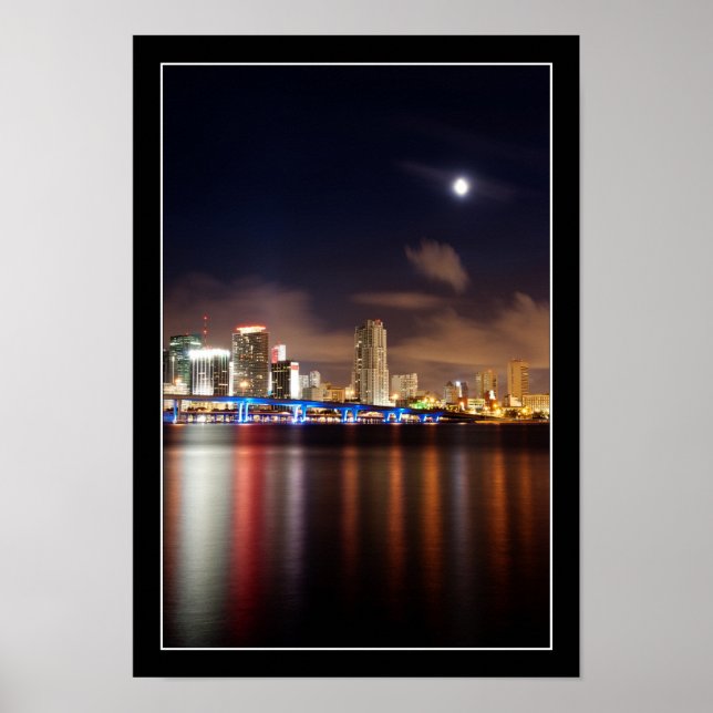 Måne över Miami skyline - Poster (Framsidan)