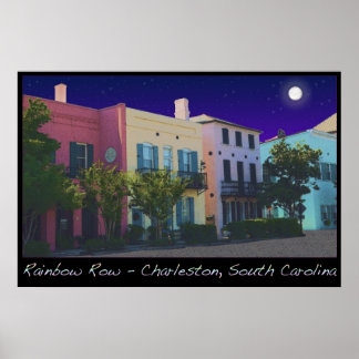 Måne över regnbågsrad poster