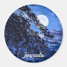 Måne över snöfir träd och havs kusten på natten mo magnet