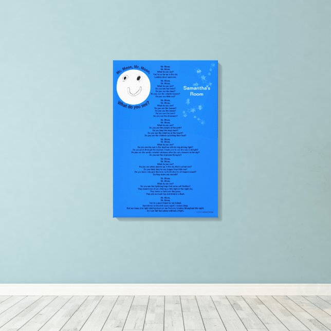 Måne personalize Namn 18" x 27" Canvastryck (Insitu (trägolv))