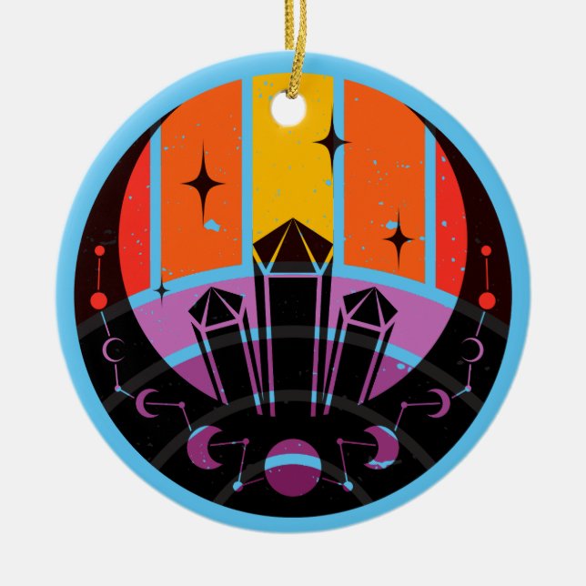 Måne Phase Gemstone Stars Sunset Julgransprydnad Keramik (Framsidan)