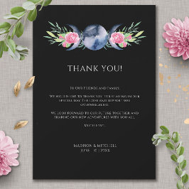 Måne Phase Rosa Blommigt  Metaphysical Bröllop Tack Kort